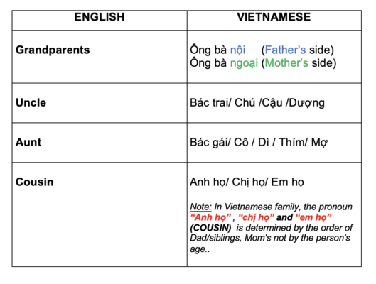Gia đình và Họ hàng (Family and Relative) 7 pronoun table 2